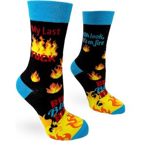 Sassy Ladies' Novelty Crew Socks My Last F Oh Look it's on Fire Burn Bitch Burn