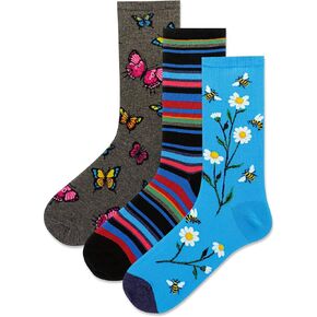Hot Sox Womens Bees and Butterflies Crew Sock 3 Pair