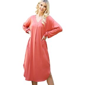 فستان مريح بأكمام طويلة من RIAH FASHION - فساتين حمل نسائية كاجوال بجيب، Hacci، French Terry in Saudi Arabia