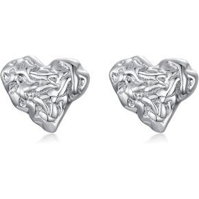 Heart Earrings 925 Sterling Silver with Secure Safety Screwback for Women Girls