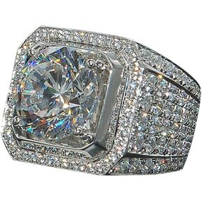 Men's 925 Silver Ring Square Cubic Zircon Inlaid-Classic Ring-Fashion Silver Jewelry-Party Accessories Square Diamond Ring Cocktail Ring Wedding Anniversary Ring (13)