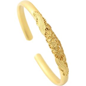 Womens Animal Peacock Bracelet Flower Pattern Arm Bracelet Dragon Phoenix Bracelet 18K Gold Plated Open Cuff Bracelet