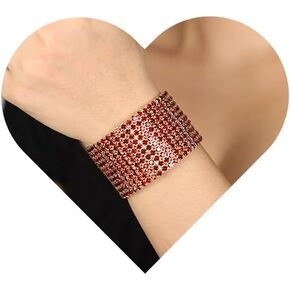 Denifery Rhinestone Bangles Bracelets Crystal Wide Multilayer Cuff Bracelet Stretch Bracelet for Women and Girls