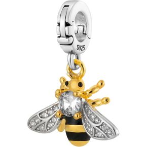 Crystal Honey Bee Open Clasp Clip On Pendant 925 Sterling Silver Charm For Pandora & Other Charm Bracelets/Necklaces