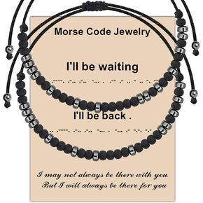 MAOFAED Morse Code Bracelet for Couple I’ll Be Waiting I’ll Be Back Long Distance Relationship Gift