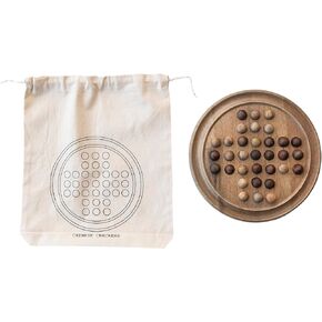 Creative Co-Op Round Mango Wood Chinese Checkers in Drawstring Bag, Natural and Walnut Finish