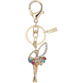 Bling Rainbow Crystal Ballerina Dancer Key Ring with Pouch Bag MZ885-1