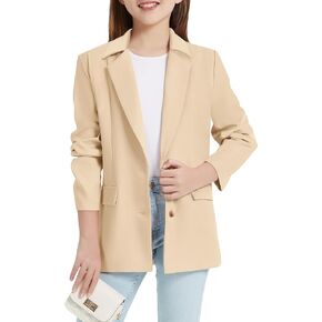 EXARUS Girls Blazer Jacket Long Sleeve Notched Collar/Lapel Collar with Inner Pocket Open Front Casual Kids Blazers Suit