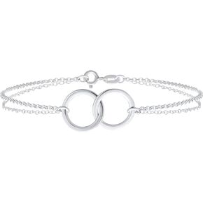 Bling Jewelry BFF Double Chain Love Two Interlocking Eternity Ring Eternal Circle Anklet Ankle Bracelet For Women Teens .925 Sterling Silver Adjustable 9-10 Inch