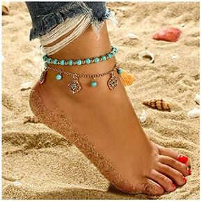 Boho Layered Anklet Fashion Flowers Anklet Bracelet Beaded Foot Jewelry for Women and Teen Girls