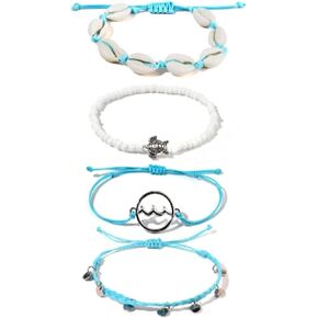 Pingyongchang 12pcs Surfer Wave String Braided Bracelets Anklet for Women Handmade Boho Jewelry Waterproof Beach Bead Adjustable Friendship Charm Bracelets Set Pack