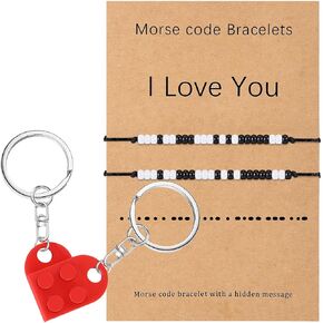 Couples Matching Stuff Gifts I Love You Morse Code Bracelets and Keychains Valentines Day Gifts for Boyfriend Girlfriend