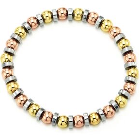 COOLSTEELANDBEYOND Womens Gold Silver Rose Gold Tri-color Beads Bracelet