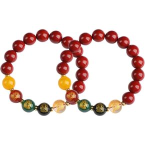 2-Piece Cinnabar bracelet, Traditional Chinese Wealth and Auspicious Bracelet,Feng Shui Blessing Beads Bracelet with Cinnabar for Warding Off Evil and Disasters,Fortune,and Friendship,for Men and Women