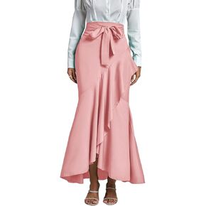 LYANER Women's Tie Waist Ruffle Wrap Mermaid Fishtail Hem High Waist Long Maxi Skirt