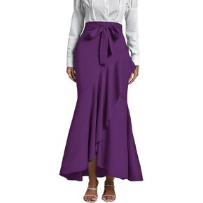 LYANER Women's Tie Waist Ruffle Wrap Mermaid Fishtail Hem High Waist Long Maxi Skirt