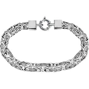 Savlano 925 Sterling Silver 7.5MM Oxidized Hollow Flat Byzantine Chain Bracelet- 7.5" Inches Bali Chain for Women & Men come with Gift Box- Made in Italy