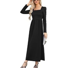 فستان نسائي طويل رسمي من Nova In Sky لعام 2024، كاجوال بأكمام طويلة ورقبة مربعة وحفلات الكوكتيل، فساتين طويلة واسعة على شكل حرف A in Kuwait