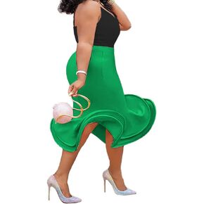 ONTINVA Women's High Waist Bodycon Flare Mermaid Midi Skirt Plus Size