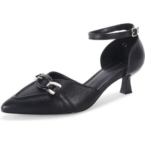 Coutgo Womens Kitten Low Heel Pumps Closed Pointed Toe Buckle Ankle Strap Office Work Dress Shoes