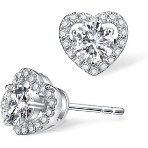 munone Moissanite Hearts Stud Earrings,1ct Brilliant Round Cut Lab Created Diamond 14k White Gold Vermeil Sterling Silver Earrings Valentines Birthday Gift for Women