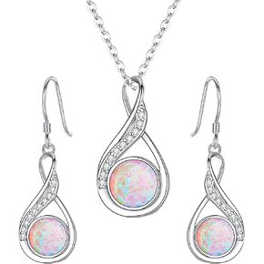 EleQueen 925 Sterling Silver Cubic Zirconia Opal Necklace Dangle Earrings Jewelry Sets for Women, Valentine's Day/Mother's Day/Christmas Jewelry Gift for Girlfriend/Mom