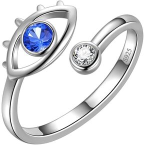 Adjustable Evil Eye Ring Turkish Eye Necklace Blue Eye Stud Earrings White Gold Plated Over Sterling Silver Women's Symbolic Evil Eye Crystal Jewelry Christmas Day Gift Valentine Day Gift for Her