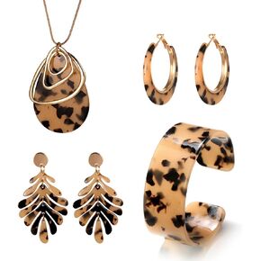E EMZHOLE Bridal Jewelry Set Leopard Necklace Bracelet Dangle Earrings for Bride Bridesmaid Acrylic Bridal Wedding Jewelry Prom Costume Beach Summer Party Accessories for Women and Girls