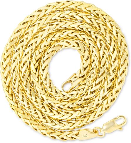 Nuragold 14k Yellow Gold 2.5mm Franco Rounded Palm Wheat Foxtail Spiga Chain Pendant Necklace, Mens Womens Jewelry 16" 18" 20" 22" 24" 26" 28" 30" in Saudi Arabia