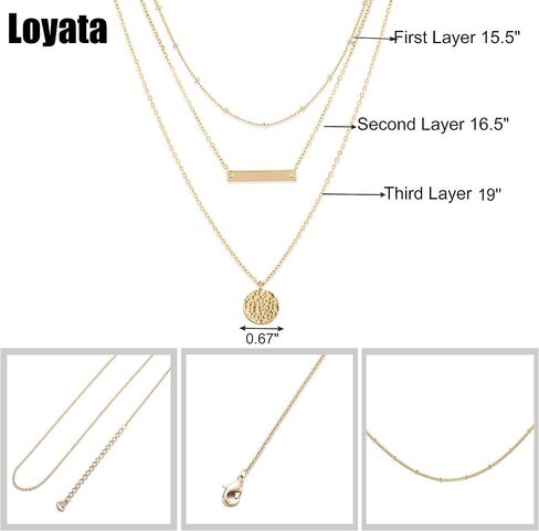 LOYATA الذهب الطبقات المختنق قلادة 14K مطلية بالذهب بار عملة حلية قلادة قلادة حساسة متعدد الطبقات المختنق القلائد للنساء in Kuwait