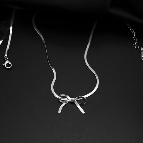 yfstyle Titanium Stainless Steel Bow Necklace Bowknot Chain Necklace 18k Gold Plated Bow Choker Necklace Bowknot Clavicle Chain for Women Girls Mother’s Day Valentine’s Day Gifts in Saudi Arabia