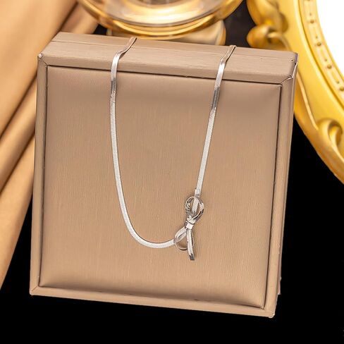 yfstyle Titanium Stainless Steel Bow Necklace Bowknot Chain Necklace 18k Gold Plated Bow Choker Necklace Bowknot Clavicle Chain for Women Girls Mother’s Day Valentine’s Day Gifts in Saudi Arabia