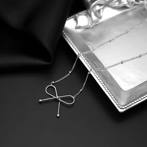 yfstyle Titanium Stainless Steel Bow Necklace Bowknot Chain Necklace 18k Gold Plated Bow Choker Necklace Bowknot Clavicle Chain for Women Girls Mother’s Day Valentine’s Day Gifts in Saudi Arabia