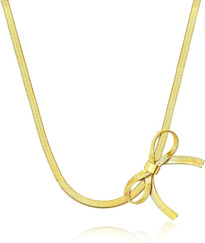 yfstyle Titanium Stainless Steel Bow Necklace Bowknot Chain Necklace 18k Gold Plated Bow Choker Necklace Bowknot Clavicle Chain for Women Girls Mother’s Day Valentine’s Day Gifts in Saudi Arabia