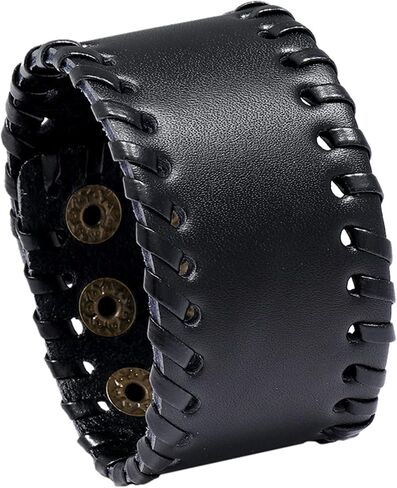 Xusamss Punk Leather Wristband Adjustable Snap Bracelet Wide Cuff Bracelet in Saudi Arabia