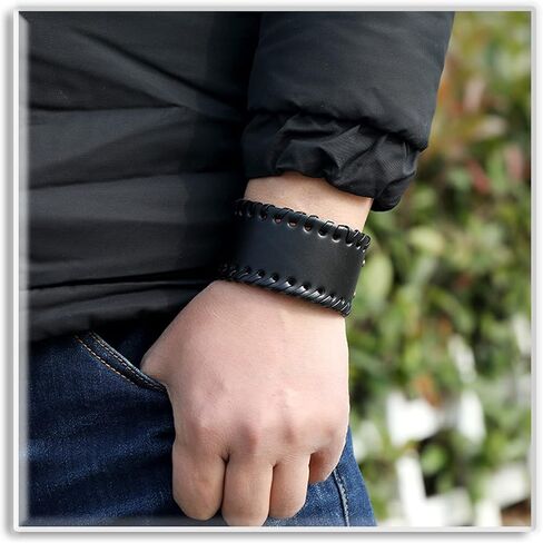 Xusamss Punk Leather Wristband Adjustable Snap Bracelet Wide Cuff Bracelet in Saudi Arabia