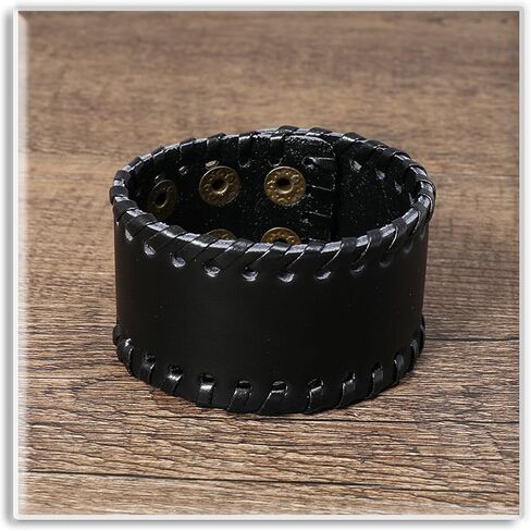 Xusamss Punk Leather Wristband Adjustable Snap Bracelet Wide Cuff Bracelet in Saudi Arabia
