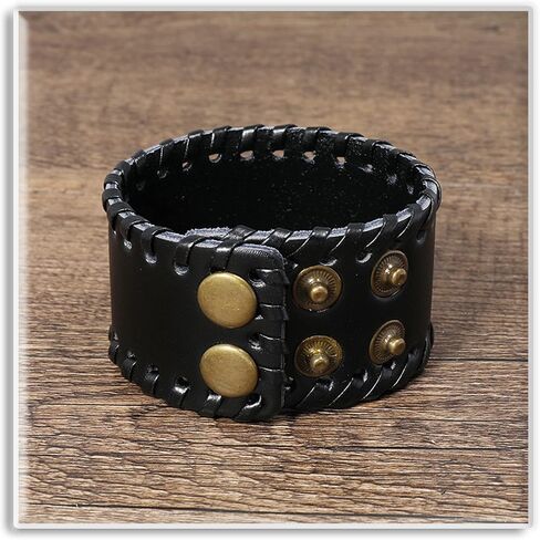 Xusamss Punk Leather Wristband Adjustable Snap Bracelet Wide Cuff Bracelet in Saudi Arabia