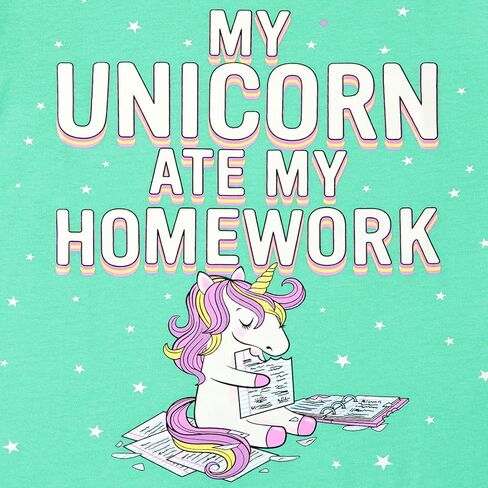 تي شيرت برسومات بأكمام قصيرة مطبوع عليه عبارة "My Unicorn Ate My Homework" و"Girls are Llamazing" من The Children's Place - عبوة من قطعتين in Saudi Arabia