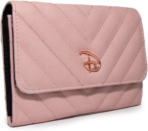 Buckle Down Disney Wallet, Foldover, Disney Signature D Logo Rose Gold, Pink, Chevron Stitch, Vegan Leather in Saudi Arabia