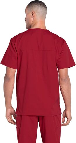 Men Scrubs Set Workwear Professionals WW695 V-Neck Top & WW190 Tapered Leg Fly Front Cargo Pant, Red- XL Top/XL Pant in Saudi Arabia