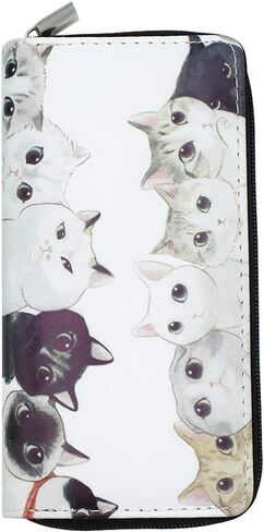 Suillty Cute Cat PU Leather Zip Around Long Wallet Cluth Travel Purse for Women Gilrs Ladies in Kuwait
