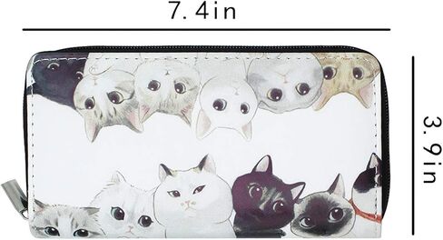 Suillty Cute Cat PU Leather Zip Around Long Wallet Cluth Travel Purse for Women Gilrs Ladies in Kuwait