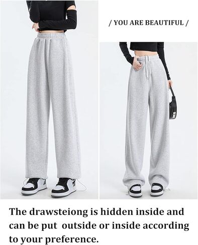 سروال رياضي كاجوال بارجل واسعة للنساء من كوزيبوين، سروال يوجا فضفاض بخصر مرتفع وجيوب in Kuwait