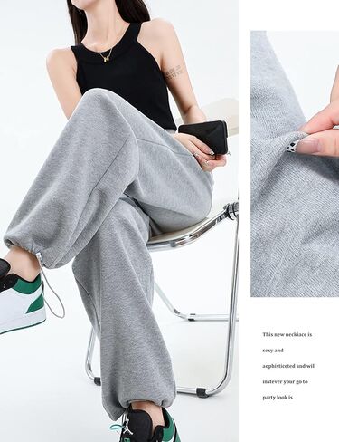 سروال رياضي كاجوال بارجل واسعة للنساء من كوزيبوين، سروال يوجا فضفاض بخصر مرتفع وجيوب in Kuwait