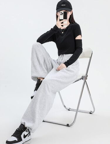 سروال رياضي كاجوال بارجل واسعة للنساء من كوزيبوين، سروال يوجا فضفاض بخصر مرتفع وجيوب in Kuwait