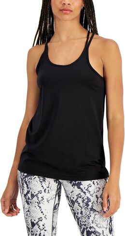 Womens Black Stretch Strappy Back Ventilation Sleeveless Scoop Neck Tank Top L in Saudi Arabia