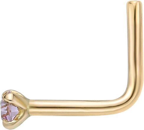 Lavari Jewelers 20 Gauge Multiple Colors Swarovski L-Shape Nose Ring for Women in 14k Yellow Gold 2 mm Nose Stud Ring in Saudi Arabia