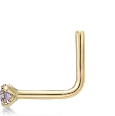 Lavari Jewelers 20 Gauge Multiple Colors Swarovski L-Shape Nose Ring for Women in 14k Yellow Gold 2 mm Nose Stud Ring in Saudi Arabia