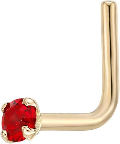 Lavari Jewelers 20 Gauge Multiple Colors Swarovski L-Shape Nose Ring for Women in 14k Yellow Gold 2 mm Nose Stud Ring in Saudi Arabia